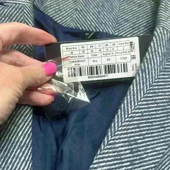 NWT Trendyol Blue Herringbone Tweed Blazer Sz 8 Item#20 - Picture 10 of 14